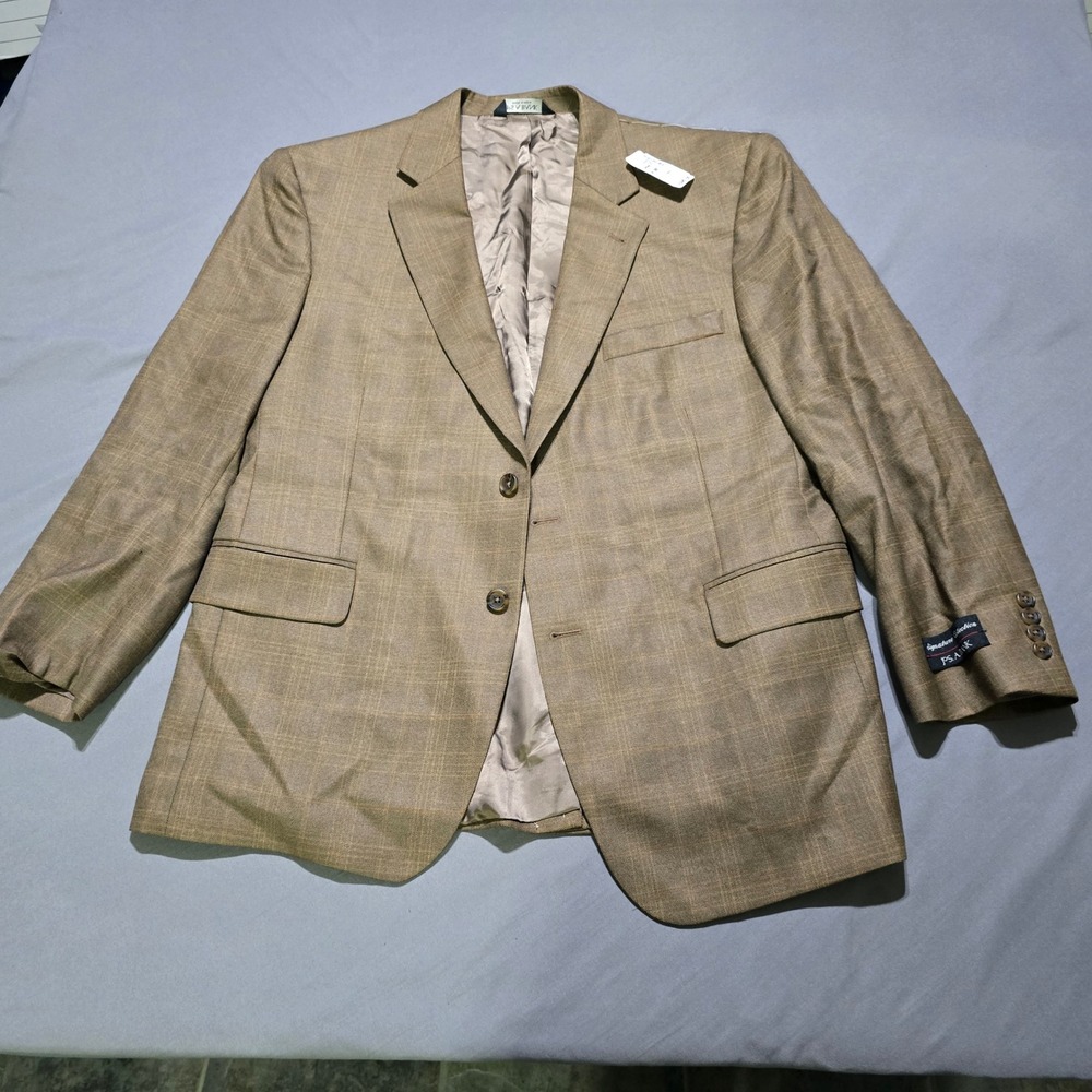 Jos A Bank Sport Coat Mens 44 Short Brown Wool Silk Plaid Signature Collection